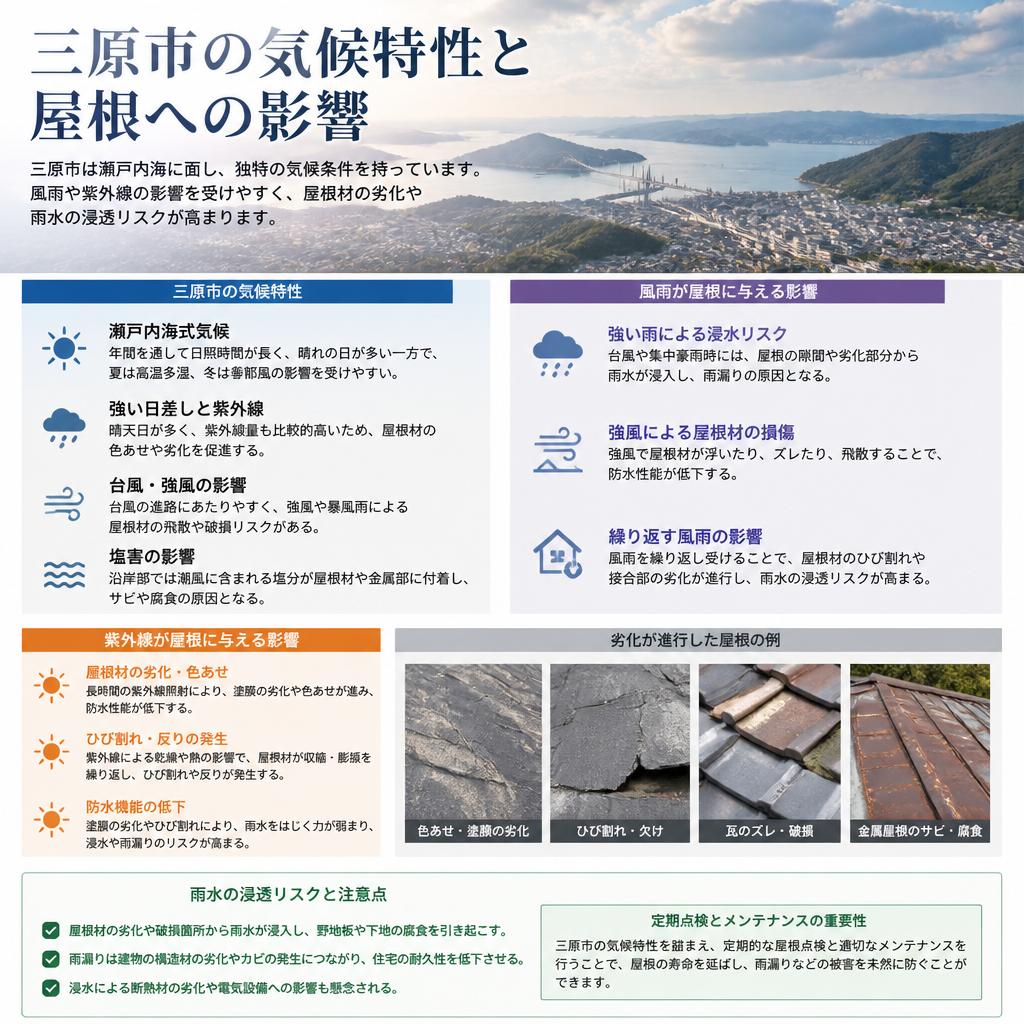 三原市の気候がもたらす屋根への影響
