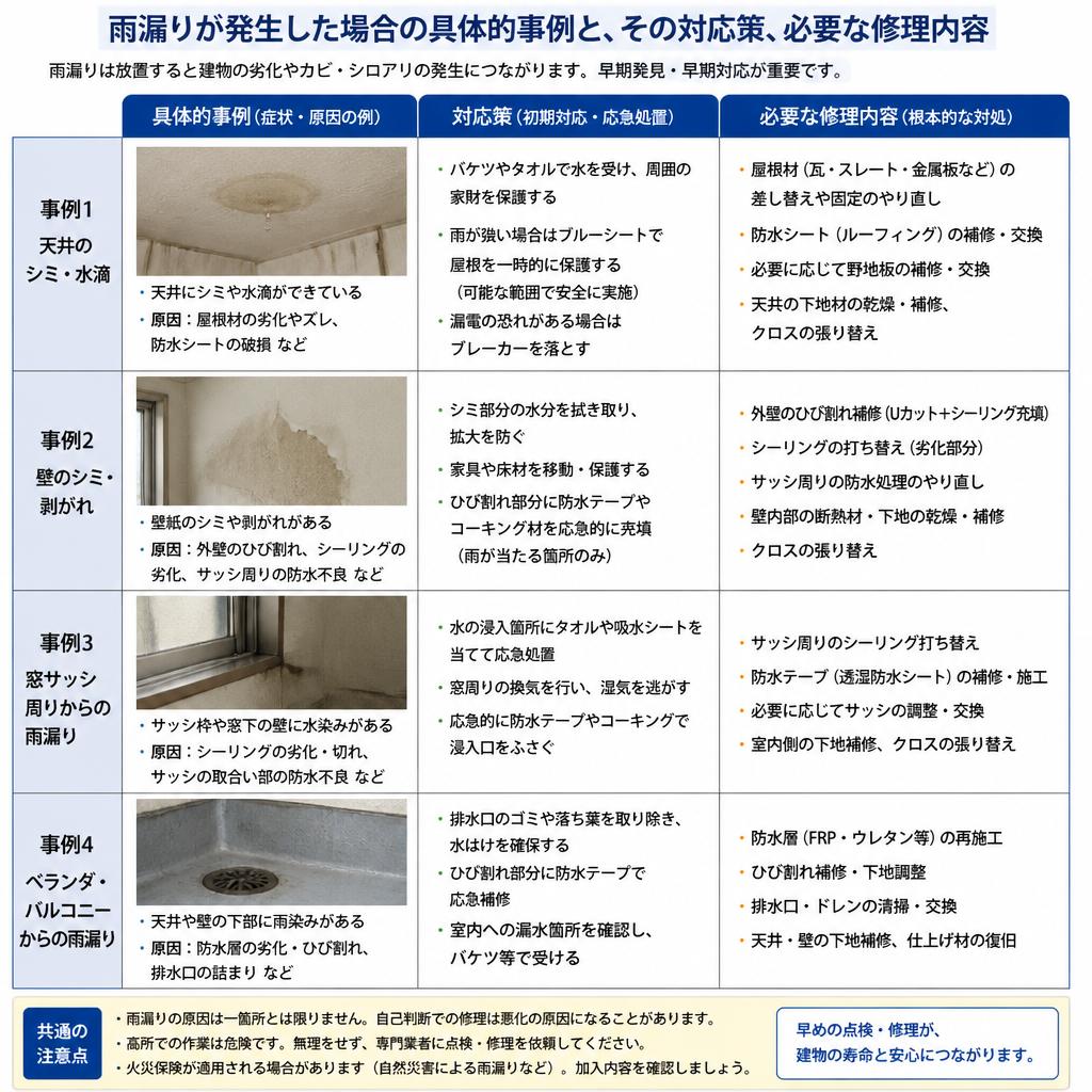 雨漏りに関する具体的な事例と対策